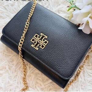 Tory Burch Black Crossbody Bag with Gold Chain